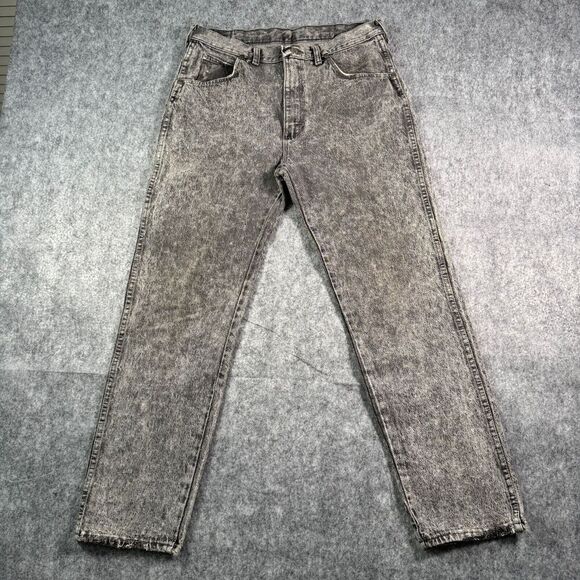 Vintage Wrangler Jeans Mens 34x30 (fits 32x28) Black Acid Wash Straight USA Made - Picture 1 of 13